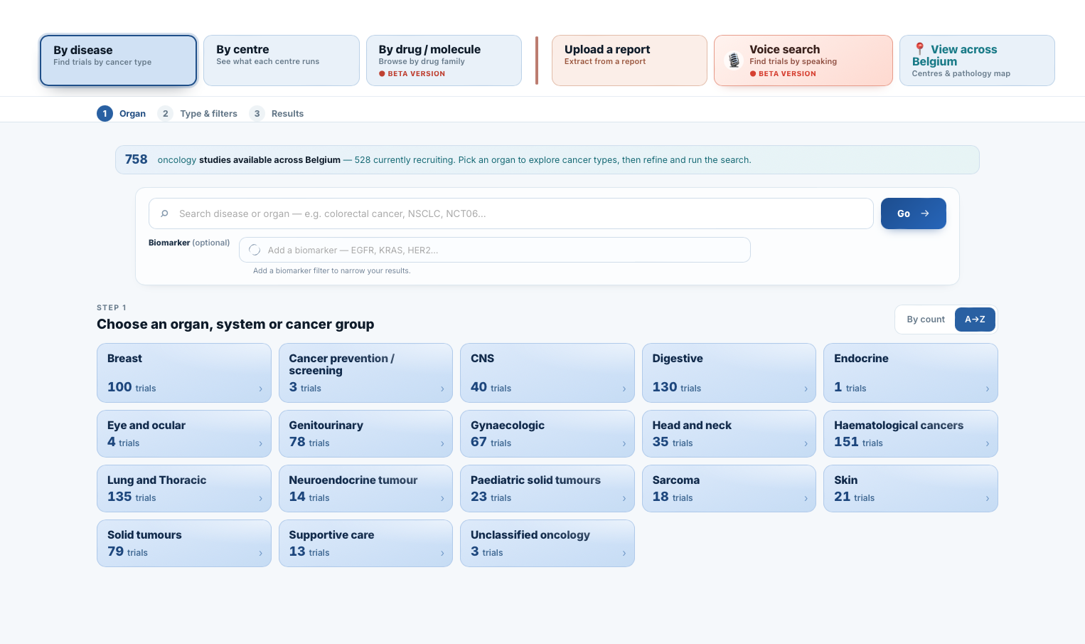 Updated BSMO clinical trial search including Voice search